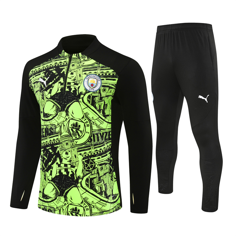 Manchester City Fluorescent Green Hlaf Zipper