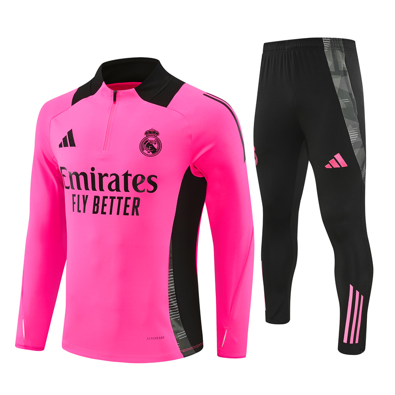 24-25 Real Madrid Pink Half Zipper Tracksuit