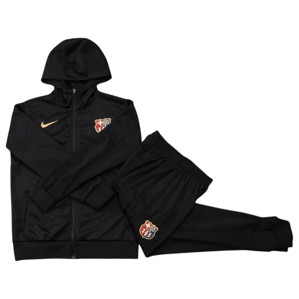 24-25 Fc Barcelona Long Pull Hoodie Black - Image 4