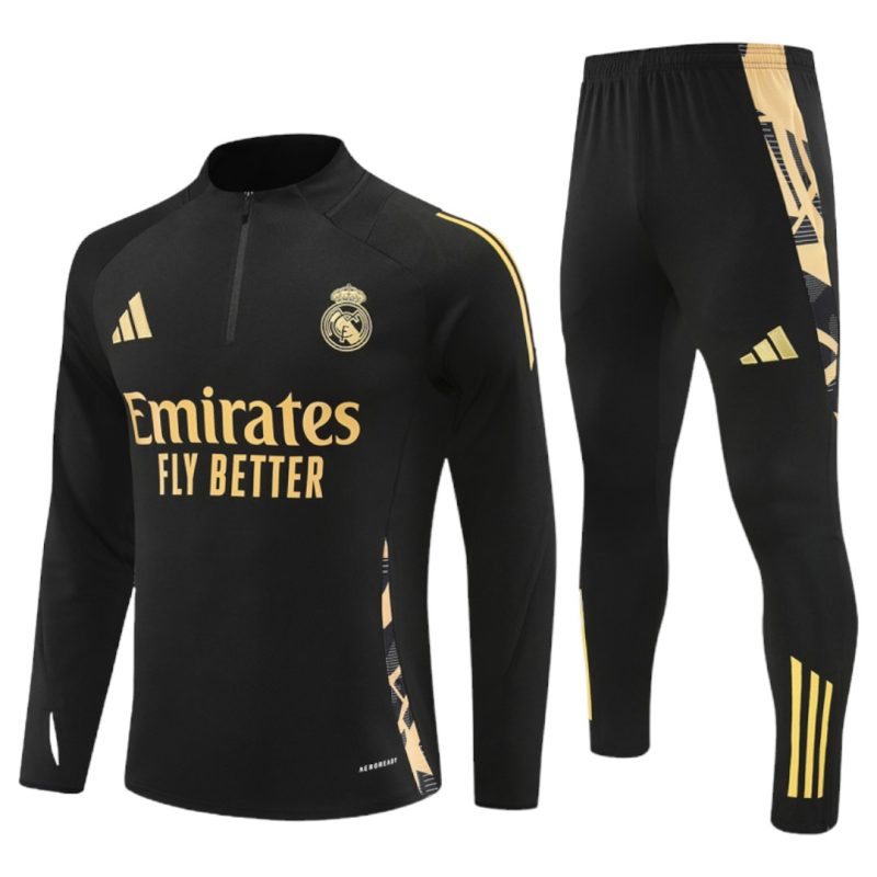 24 25 Real Madrid Black Half Zipper Tracksuit