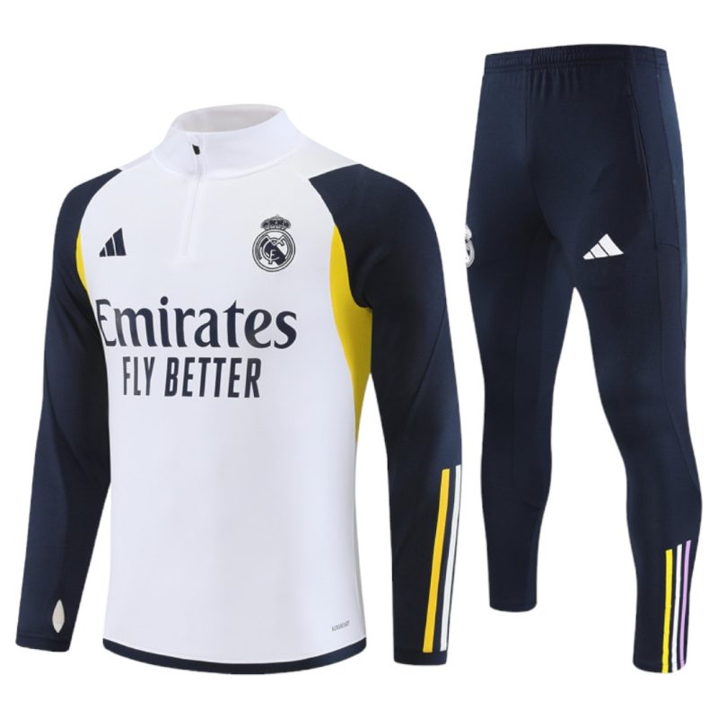 23-24 Real Madrid White Half Zipper Tracksuit