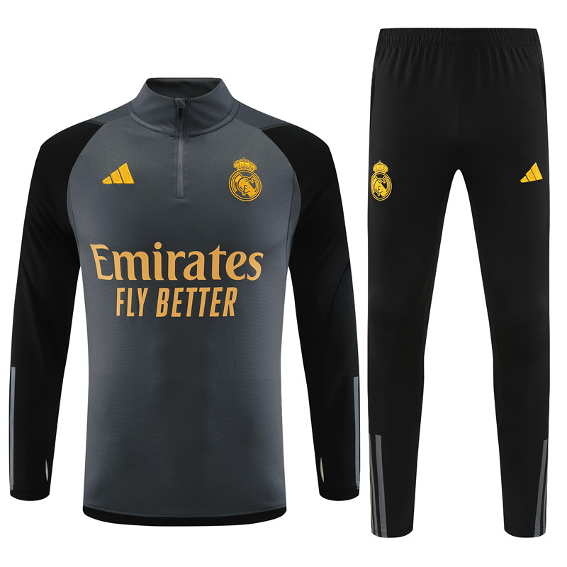 23-24 Real Madrid Black Hlaf Zipper Tracksuit