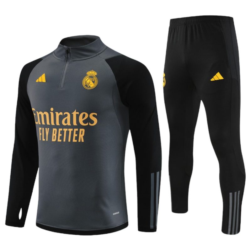 23-24 Real Madrid Black Hlaf Zipper Tracksuit