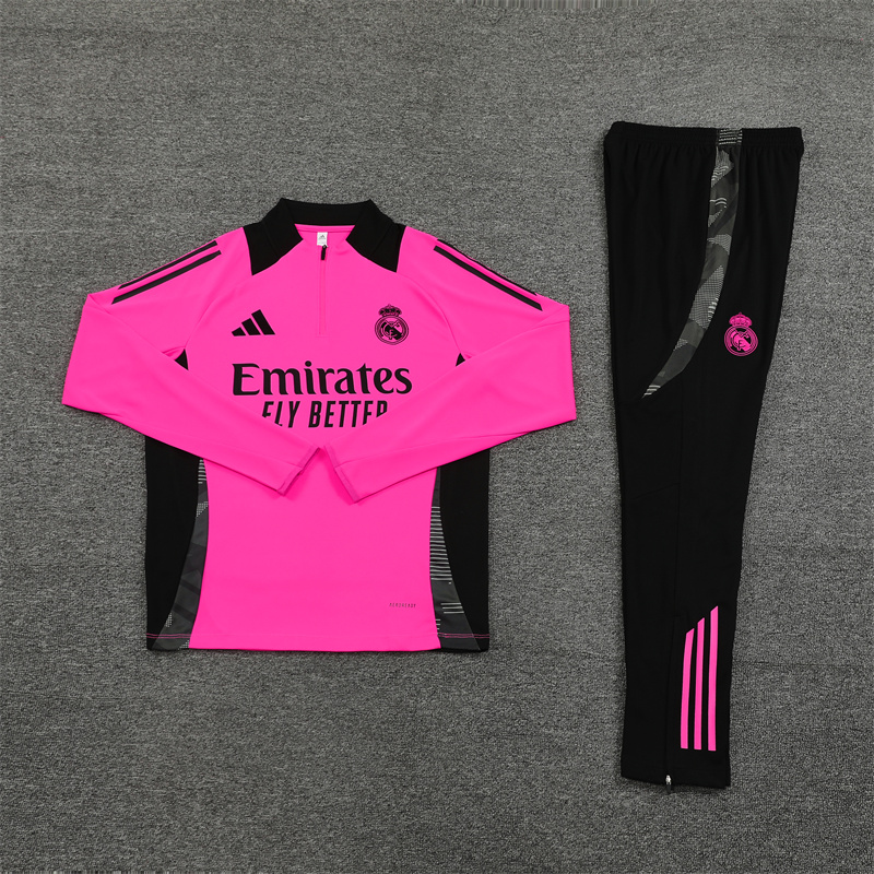 24-25 Real Madrid Pink Half Zipper Tracksuit