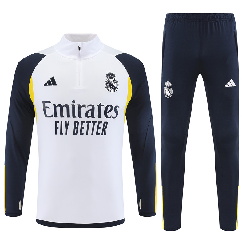 23-24 Real Madrid White Half Zipper Tracksuit