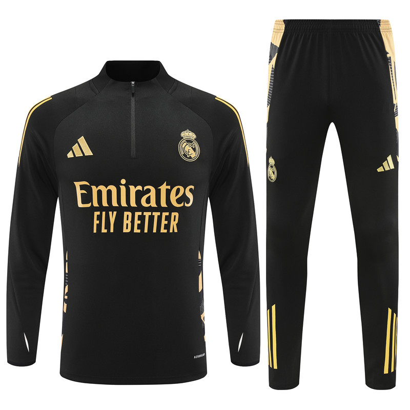 24 25 Real Madrid Black Half Zipper Tracksuit