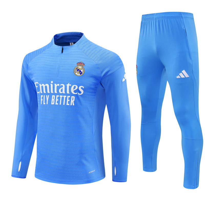 25/26 Real Madrid Light Blue Half Zipper Tracksuit