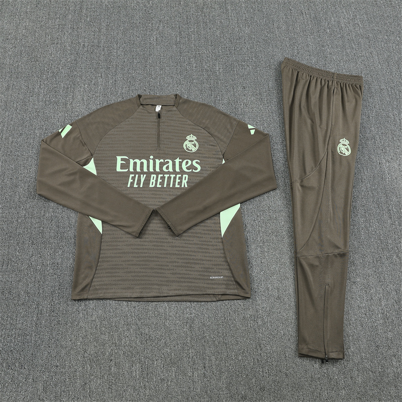 25/26 Real Madrid Khaki Half Zipper Tracksuit - Image 2